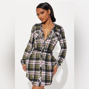Belted flannel dress
